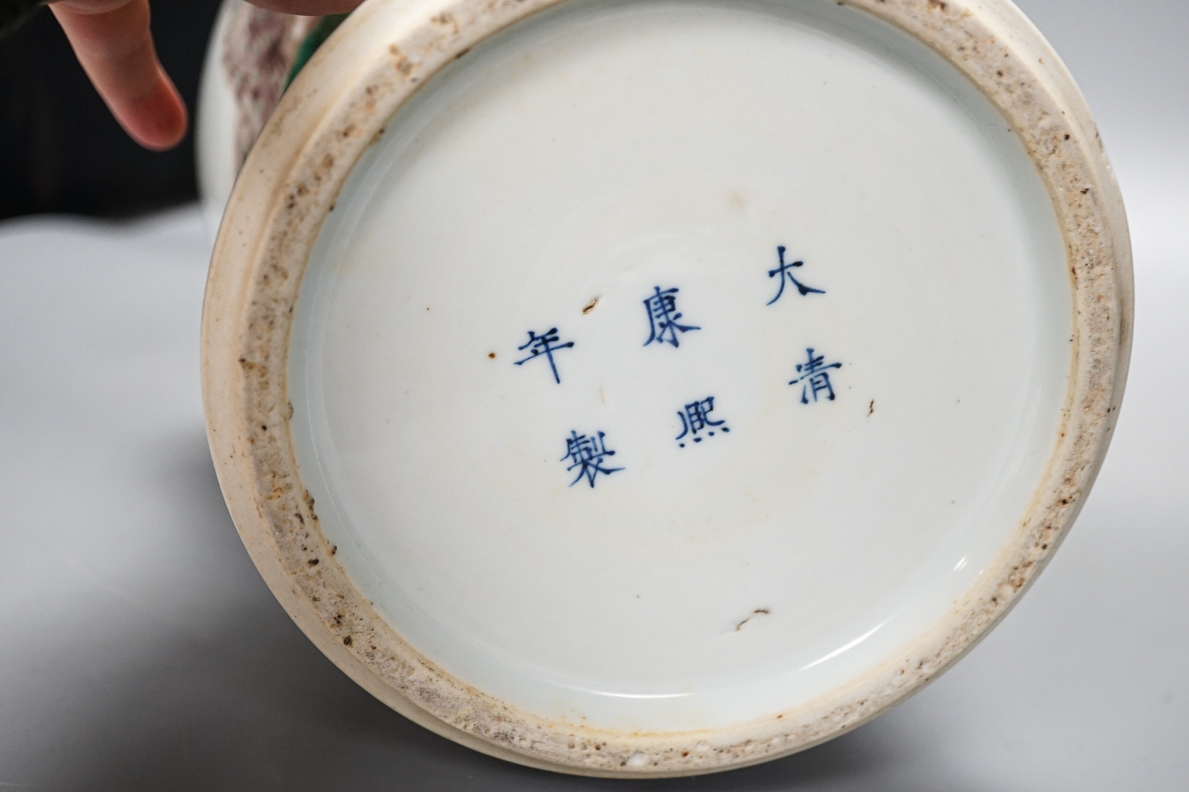 A Chinese famille verte yen-yen vase, Kangxi mark but later, 45cm